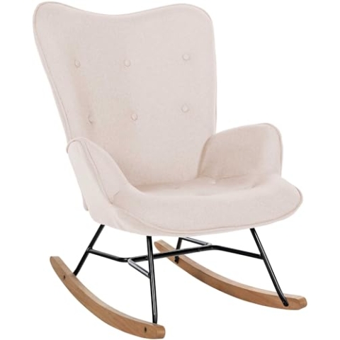 CLP Schaukelstuhl Sanka I Schaukelsessel Mit Stoffbezug Und Metallgestell I Relaxsessel Mit Holzkufen, Farbe:Creme