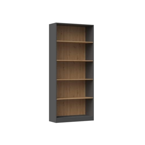 CDF Bücherregal R80 | Farbe: Anthrazit - Eiche Artisan | Breite: 80 Zentimeter | Für Wohnzimmer, Büro und Arbeitszimmer | Regal für Bücher und Spielzeug | Ideal für Kinderzimmer, Teenager