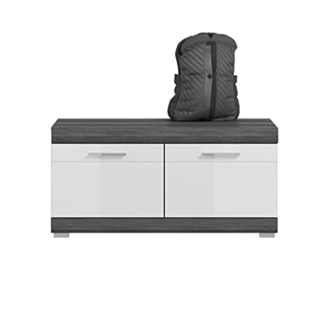 xonox.home Garderobe Scout X06B2631 Schuhschrank Schrank Kommode Sitzbank in Front weiß Hochglanz Korpus rauchsilber Nb.ca.90x44x40 cm