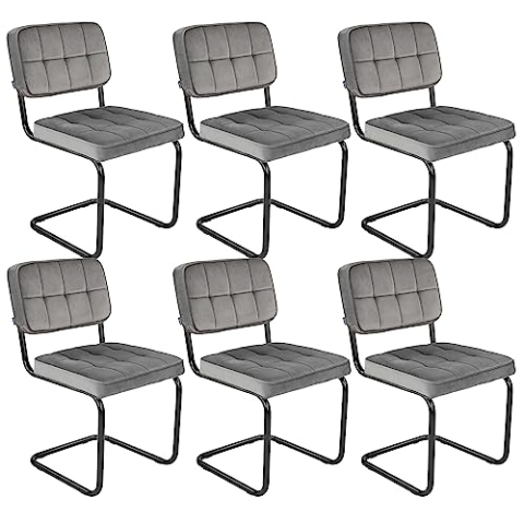 Kick Collection 6er Set Esszimmerstühl Ivy - Grau - Modern und Hochwertig - Samtstoff und Metall - Erhältlich in vielen Farben