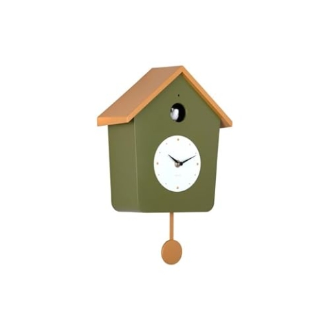 Wall Clock Cuckoo Light Army Green w. Ochre Yellow