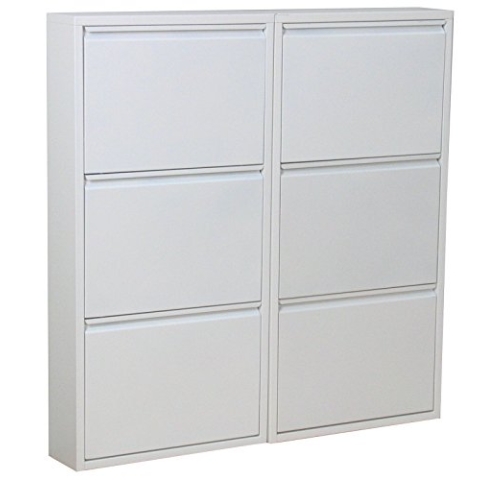 Dynamic24 XL Schuhschrank Pisa 6 Klappen Metall Schuhkipper Schuhregal Schuhablage Schrank Weiß