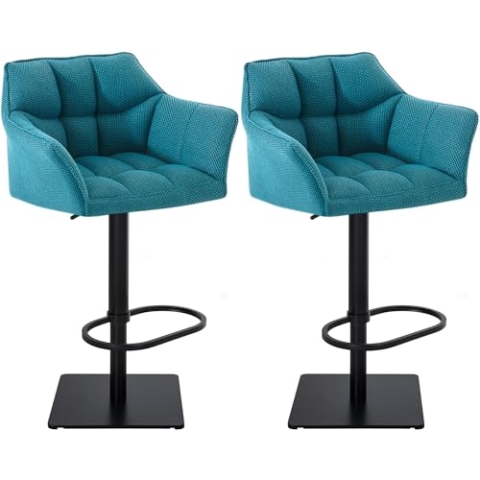 CLP 2er Set Barhocker Damaso Stoffbezug I Gepolsterte Barstühle höhenverstellbar und drehbar I Tresenstühle mit Rückenlehne, Farbe:türkis, Gestell Farbe:schwarz