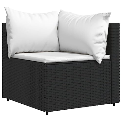 vidaXL Garten Ecksofa, Gartensofa mit Kissen Stahlrahmen, Modular Sofa für Garten Terrasse, Gartenmöbel Loungemöbel, Schwarz Poly Rattan