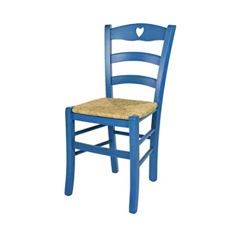 t m c s Tommychairs - Stuhl Cuore für Küche und Esszimmer, Robuste Struktur aus Buchenholz, in Anilinfarbe Blau lackiert und Sitzfläche aus Stroh