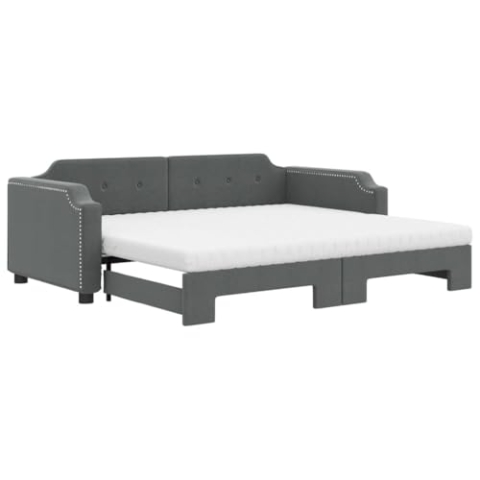 vidaXL Tagesbett, Sofabett Ausziehbar mit Matratzen, Gästebett Schlafsofa für Schlafzimmer Wohnzimmer, Sofa Ausziehbett, Dunkelgrau 100x200cm Stoff