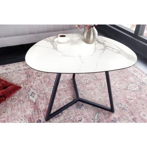 Riess Ambiente Moderner Couchtisch Marvelous 70cm weiß schwarz Glas Marmor Keramik Made in Italy Wohnzimmer, eleganter Beistelltisch in Marmoroptik