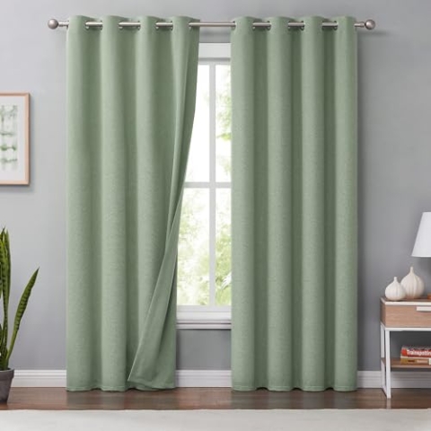Melodieux Verdunkelungsvorhänge aus Leinen, 213 cm lang, für Schlafzimmer, Wohnzimmer, rustikale Jute, wärmeisoliert, Raumverdunkelung, Ösen, Vorhänge, 127 x 213 cm, 2 Paneele