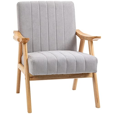 HOMCOM Sessel Wohnzimmer Loungesessel Armlehnstuhl Relaxsessel mit Gummiholzbeine, Polstersessel mit Samtoptik, Lesesessel für Schlafzimmer Arbeitszimmer Hellgrau