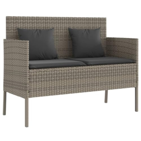 vidaXL Gartenbank mit Kissen, Sitzbank mit Staufach unter Sitzfläche, Parkbank mit abnehmbaren Bezügen, Außenbank Outdoor Bank, Grau Poly Rattan