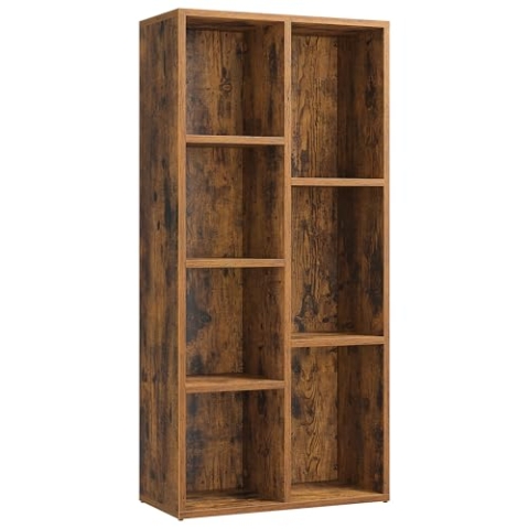 VASAGLE Bücherschrank, Bücherregal, mit 7 Fächern, Büroregal, Würfelregal, Standregal, für Wohnzimmer, Schlafzimmer, Büro, Kinderzimmer, vintagebraun LBC27BX