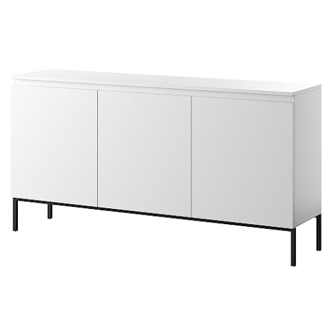 Selsey Kommode Schrank Aufbewahrungsschrank 150 cm 3 Türen 6 Fächer Weiß Schwarze Beine Bemmi