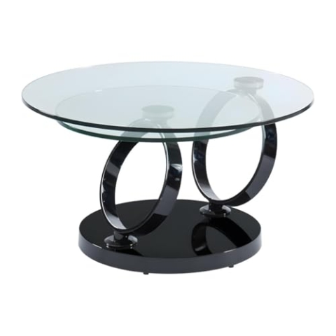 Vente-unique Couchtisch mit drehbaren Tischplatten - Sicherheitsglas & Metall - Transparent & Schwarz - Joline