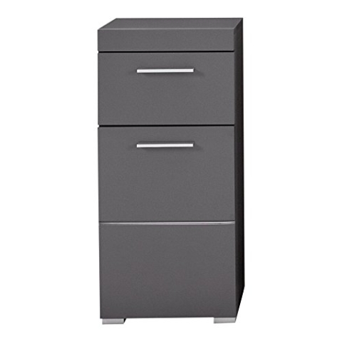 trendteam smart living - Amanda - Kommode - Grau Hochglanz - Badschrank - (BxHxT) 37 x 79 x 31 cm - Aufbewahrungsschrank mit verstellbaren Einlegeboden - Tür Links oder rechts montierbar - Kratzfest
