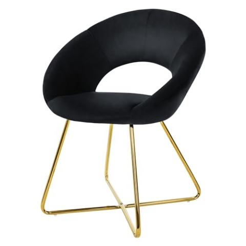 ML-Design Esszimmerstuhl aus Samt, Schwarz, Wohnzimmerstuhl mit runder Rückenlehne, Polsterstuhl mit goldene Metallbeine, Ergonomische Sessel für Esstisch, Küchenstuhl Schalenstuhl Schminktisch Stuhl