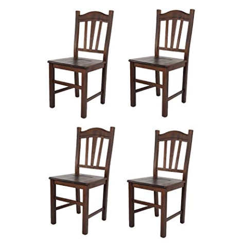 t m c s Tommychairs - 4er Set Stühle Silvana für Küche und Esszimmer, Robuste Struktur aus Buchenholz, in der Farbe Dunkles Nussbraun lackiert und Sitzfläche aus Holz