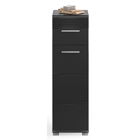 xonox.home Badezimmer Linus Kommode Schrank Standschrank schmaler Badezimmerschrank Badschrank schmal in schwarz Hochglanz, ca.30x79x31 cm