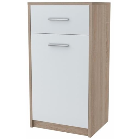 MATKAM Elegante Kommode BODO 1D1S, H/B/T 75 x 40 x 35 cm, mit Tür und Schublade, Langlebige Laminatplatte (Sonoma Eiche-Weiß)