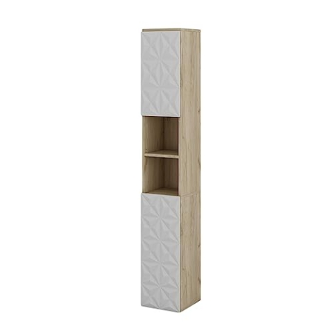 Vicco Badschrank Edge, Weiß/Eiche, 30 x 189.5 cm mit 2 Türen und 3 Fächer