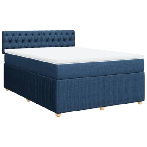 vidaXL Boxspringbett, Doppelbett mit LED Matratze Matratzenauflage, Bettgestell mit Lattenrost Kopfteil, Polsterbett Bett für Schlafzimmer, Blau 140x200cm Stoff