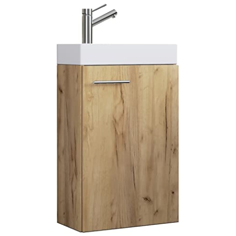 VCM 2-TLG Set | Waschplatz für Gäste WC | Gästebad | Waschtisch | Badezimmer Set - Slito Honig-Eiche