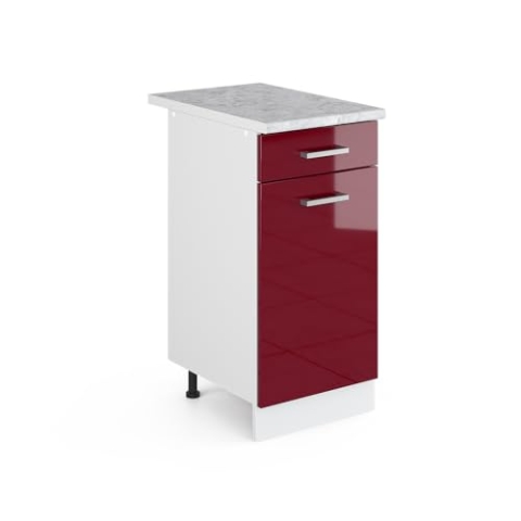Vicco Küchenunterschrank R-Line, Bordeaux Hochglanz/Weiß, 40 cm, AP Marmor