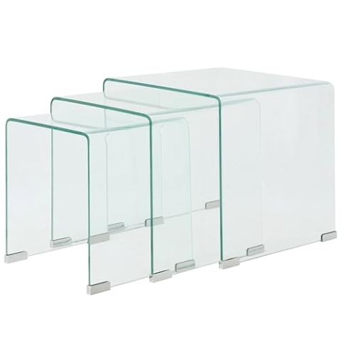 vidaXL 3-TLG. Satztisch-Set Beistelltisch Kaffeetisch Couchtisch gehärtetes Glas