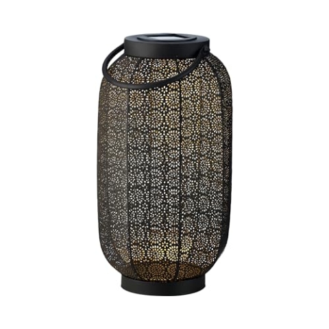 LED Solar Windlicht Metall Laterne Orient schwarz mit Dämmerungsschalter 36 cm