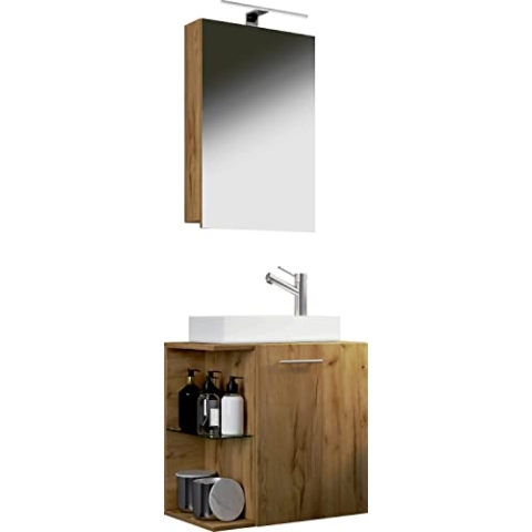 VCM 3-TLG Set | Waschplatz für Gäste WC | Gästebad | Waschtisch | Badezimmer Set - Hausa SC Honig-Eiche