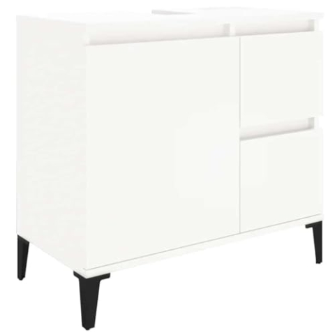 vidaXL Badschrank, Schrank für Badezimmer, Badezimmerschrank mit viel Stauraum, Waschbeckenunterschrank Badezimmer Schrank Metallfüße, Weiß Holzwerkstoff