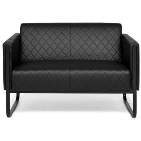 hjh OFFICE Loungesofa 2-Sitzer Aruba Black Kunstleder Polstersessel modern mit Stahlgestell, 111 x 78 x 71 cm, Schwarz