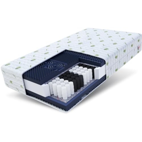 FDM Noir Matratze 140x200 cm Kaltschaum Taschenfederkern Höhe 23 cm Härtegrad H3 und H4 HR-Schaum Massage Öko-Tex Allergikergeeignet AloeVera Bezug Waschbar