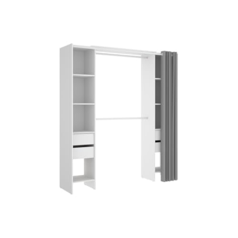 Vente-unique-Kleiderschranksystem erweiterbar mit Vorhang - 110/178 cm - Weiß - LONAZA