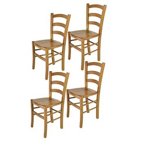 t m c s Tommychairs - 4er Set Stühle Venice für Küche und Esszimmer, Robuste Struktur aus lackiertem Buchenholz im Farbton Eichenholz und Sitzfläche aus Holz