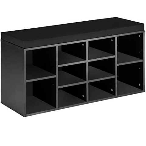 tectake® Schuhschrank mit Sitzbank, Schuhregal, Sitzbank mit Stauraum für 10 Paar Schuhe, Garderobe, Garderobenschrank, Schuhbank mit Sitzfläche, Sitzkissen Bank, Kommode Flur - schwarz