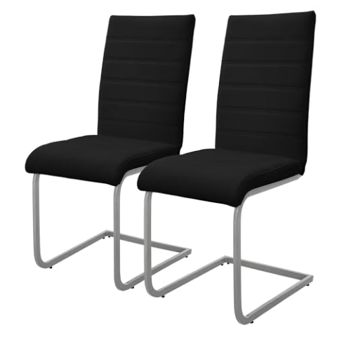 ML-Design Esszimmerstühle 2er Set, Schwarz, Schwingstuhl, Freischwinger Stuhl mit hoher Rückenlehne, Ergonomische Küchenstühle aus Kunstleder & Metall, Moderner Polsterstuhl für Esstisch & Wohnzimmer