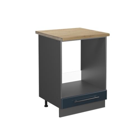 Vicco Herdumbauschrank Fame-Line, Dunkelblau Hochglanz/Anthrazit, 60 cm, AP Eiche
