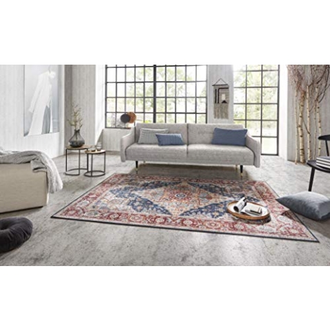 Nouristan Asmar Teppich – Wohnzimmerteppich Orient-Touch Detailiertes Muster Florales Kurflor Flachgewebe Teppich für Esszimmer, Wohnzimmer, Schlafzimmer – Blau, 120x160cm