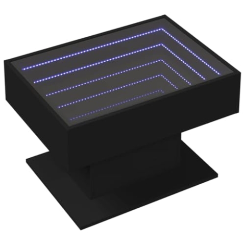 vidaXL LED Couchtisch, Beistelltisch mit LED-Infinity-Spiegel, Kaffeetisch Sofatisch für Wohnzimmer, Wohnzimmertisch, Schwarz Holzwerkstoff