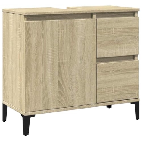 vidaXL Badschrank, Badezimmerschrank mit Stauraum Metallfüße, Waschbeckenunterschrank für Badezimmer, Badmöbel, Sonoma-Eiche Holzwerkstoff