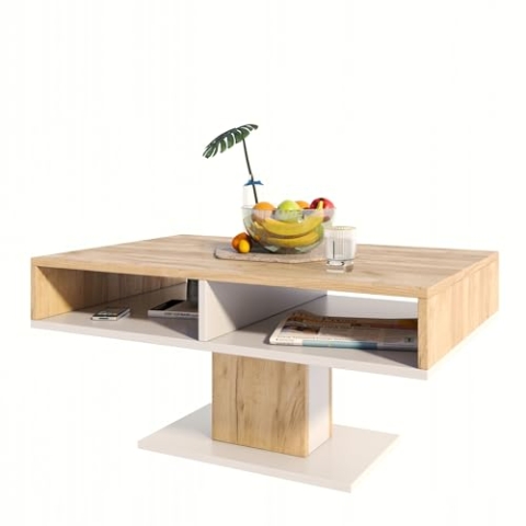 MATKAM Couchtisch INES, H50 x B100 x T50 cm, offene Ablage unter der Tischplatte, Stilvolles Design und Funktionalität (Artisan Eiche-Weiß)