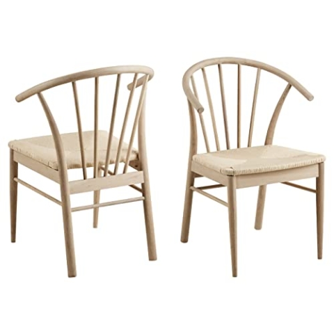 AC Design Furniture Kenna Esszimmerstuhl mit Rückenlehne, 2er-Set, Skandinavischer Stil, Geflochtenes Papier und Eiche in Weiß Pigmentiertem Öl-Finish, s Küchenset, Esszimmer oder Akzentstuhl