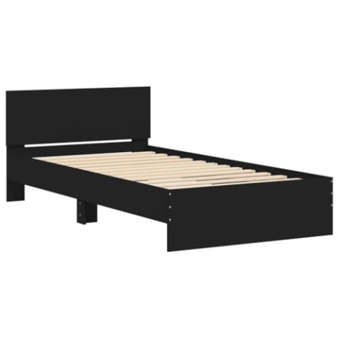 vidaXL Bettgestell, Bettrahmen mit Lattenrost, Bett Gästebett mit Kopfteil, Einzelbett Schlafzimmerbett Schlafzimmermöbel, Schwarz 100x200cm Holzwerkstoff