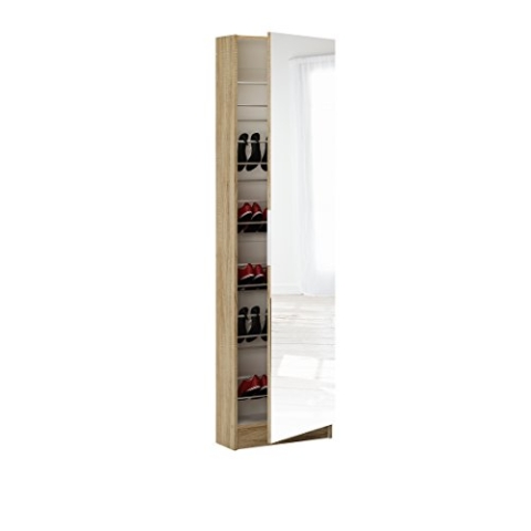 Demeyere Armoire A Chaussures D’Entrée En Bois Avec Miroir – Coloris Chêne Brossé – 50 Lx20 Px180,5H cm, Eiche