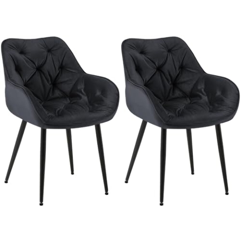 CLP 2er Set Stuhl Tanna Samt I Esszimmerstuhl Mit Armlehne I Gesteppter Polsterstuhl, Farbe:schwarz