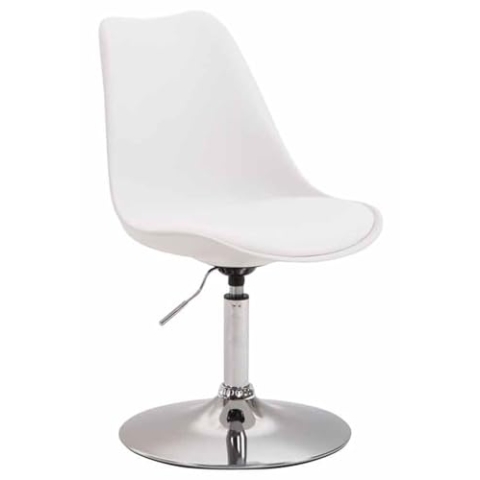 CLP Esszimmerstuhl Maverick Kunststoff I höhenverstellbarer Lehnstuhl I Drehstuhl mit Trompetenfuß I Sitzhöhe von ca. 43-48 cm, Farbe:weiß, Gestell Farbe:Chrom