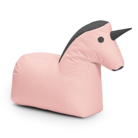 Lumaland Kindersitzsack Einhorn | Sitzsack Tier Familie für Kinder | Wasserabweisender Bean Bag für Indoor & Outdoor | Pflegeleichtes Material | 85 x 70 x 45 cm & 1,9 kg leicht [Pink/Grau]