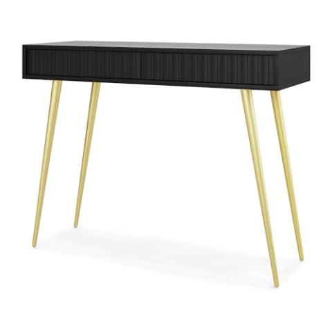 Selsey Schminktisch Makeup Tisch Frisiertisch Kosmetiktisch 104 cm Mit 2 Schubladen Bello Schwarz Goldene Beine