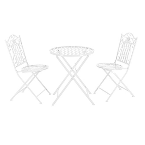 [en.casa] Bistroset Biella Balkonset 3-TLG. Bistrotisch mit 2 Stühlen Essgruppe Sitzgruppe Metall Gartenmöbel Set Balkonmöbel Gartenset klappbar Gartengarnitur Weiß