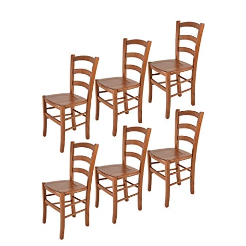 t m c s Tommychairs - 6er Set Stühle Venice für Küche und Esszimmer, robuste Struktur aus lackiertem Buchenholz im Farbton Kirschholz und Sitzfläche aus Holz